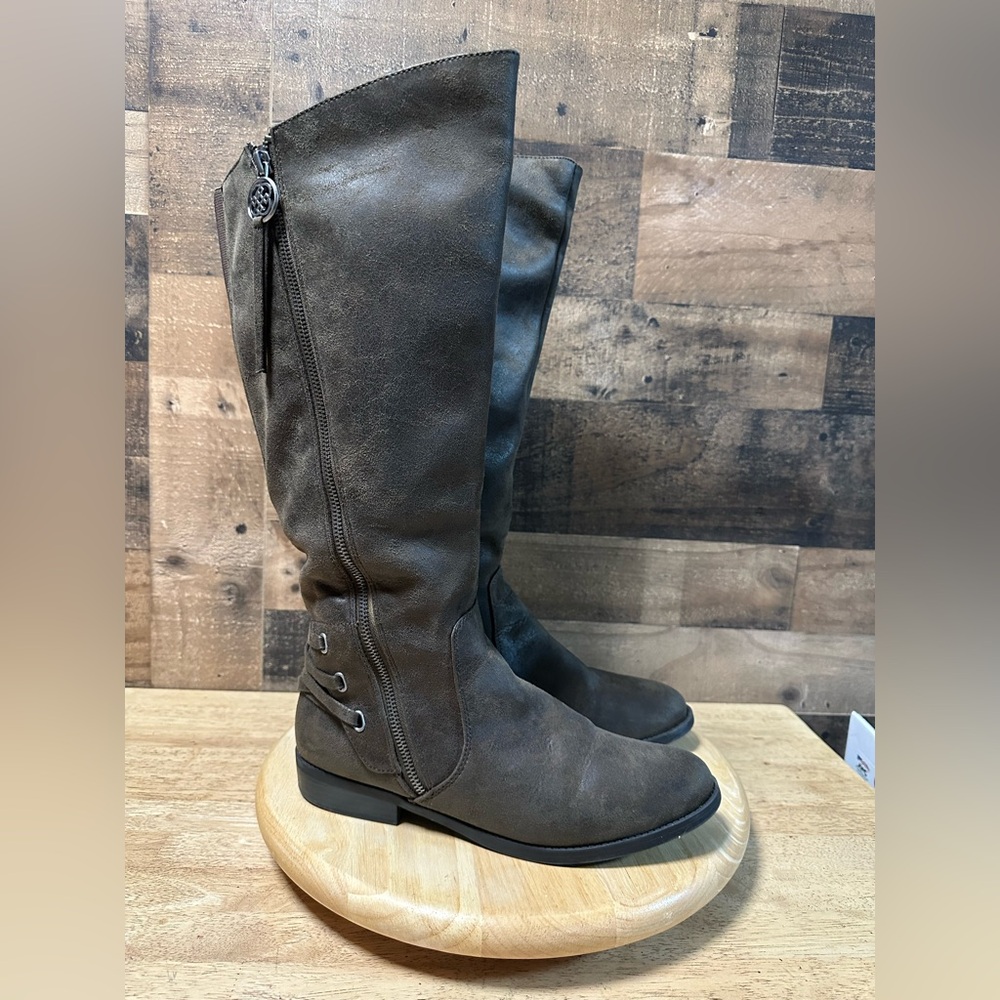 Daisy Fuentes Women’s Brown Faux Suede Knee High Braided Detail Boots Size 9.5M
